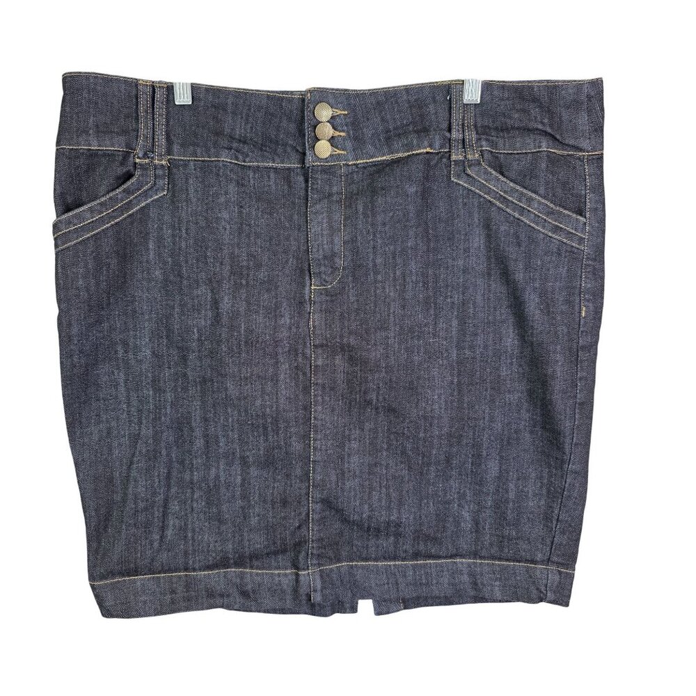 Womens One 5 One Blue Denim Jean Mini Skirt Cotton Blend Stretch Dark Wash 2X